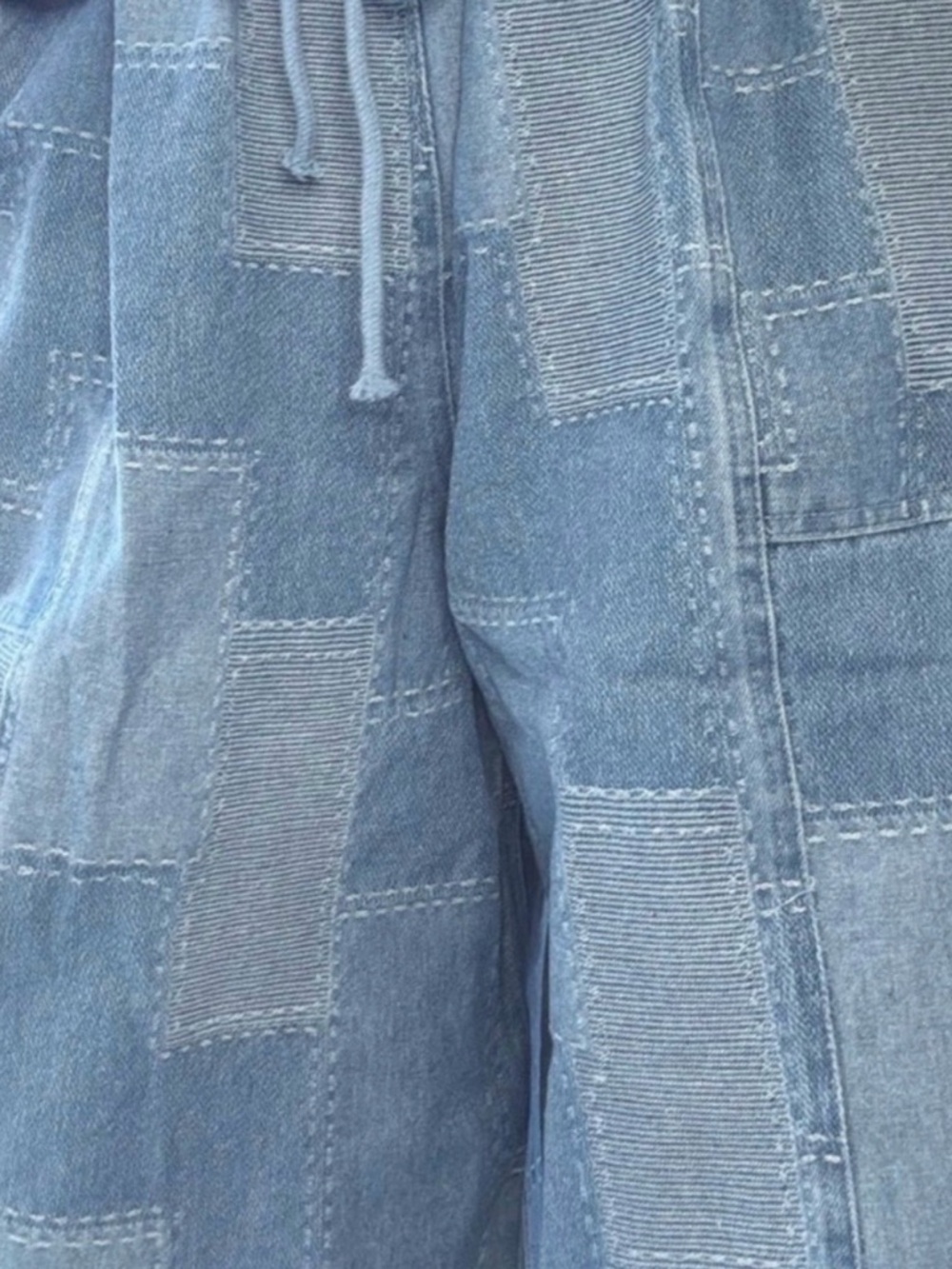 Blue Velvet Denim Patchwork Drawstring Jeans - Picture 3 of 9